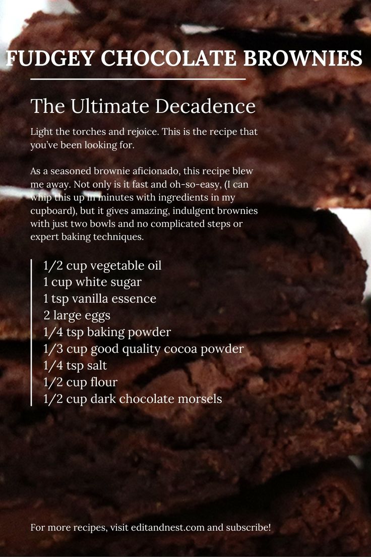 chocolate brownies stacked on top of each other with information about how to make them