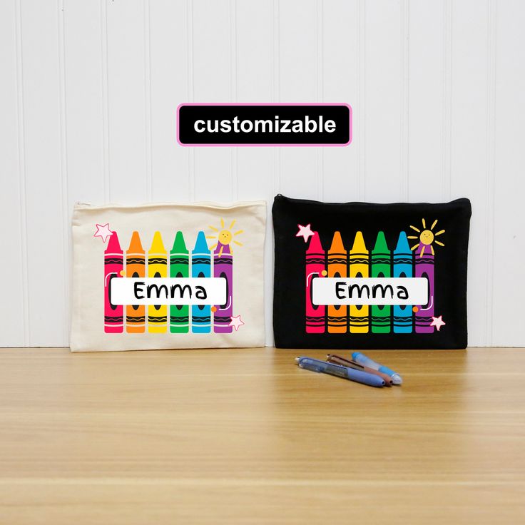 These customizable pencil cases/pouches are the perfect size to fit so many pens, cards, or makeup stuff. With our back-to-school design, they are a great addition to your school list or gift for teachers! The zipper is super smooth. Sizes:  -One Size 7'' H x 9'' W  Colors: -Natural or Black Design: -Back-to-school pencil background with customizable name print -       The font name is fixed, as shown in the picture  -Designs are printed on one side of the bag! If you want a design printed on the back, please reach out before ordering, as we charge an extra fee for double-sided prints - Kate Grace creates all designs and prints to order in our Los Angeles studio.  Materials:  -100% Cotton Canvas with nylon zipper -       We spend a long time sourcing the best quality totes and ensuring the Personalized Pink Pencil Case For Everyday Use, Personalized Pink Pencil Case For Daily Use, Personalized Pink Pencil Case, Back To School Rectangular Pencil Case With Pen Holders, Pencil Case With Pen Holders For Personal Use, Pouch Pencil Case With Pen Holders For Personal Use, School Pencil Pouch With Pen Holders, Back To School Zipper Pouch Craft Supplies, Back To School Pencil Pouch For School