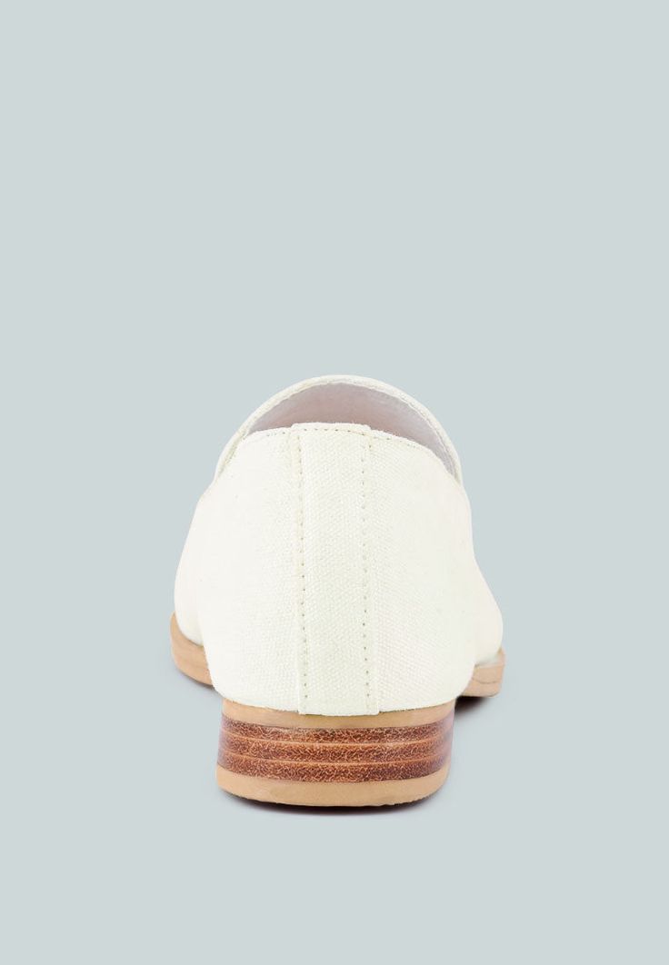 Made with organic cotton, this canvas loafers fits perfectly; breathes and most importantly soothes skin. Perfect for hot days when you would like feet sweat free. It has wooden heel sandwiched in processed rubber which makes it lasts long. Guilt free fashion, here it is! * Sizing runs one size larger Type: Loafers Heel Type: Flat Closed Almond Toe Slip-On Upper Material: Organic Canvas Lining: Organic Canvas Out Sole: Rubber Grooved Welt with Stitch Semi Casual Loafers RCSH3121 Slip-on Canvas Shoes With Rubber Sole And Closed Toe, Beige Low-top Summer Loafers, Spring Cotton Slip-ons With Rubber Sole, Summer Low-top Slip-ons With Leather Sole, Canvas Shoes With Rubber Sole, Cream Summer Loafers With Flat Heel, Slip-on Slippers For Everyday Spring Use, Cream Flat Heel Loafers For Summer, Cotton Slip-ons With Rubber Sole