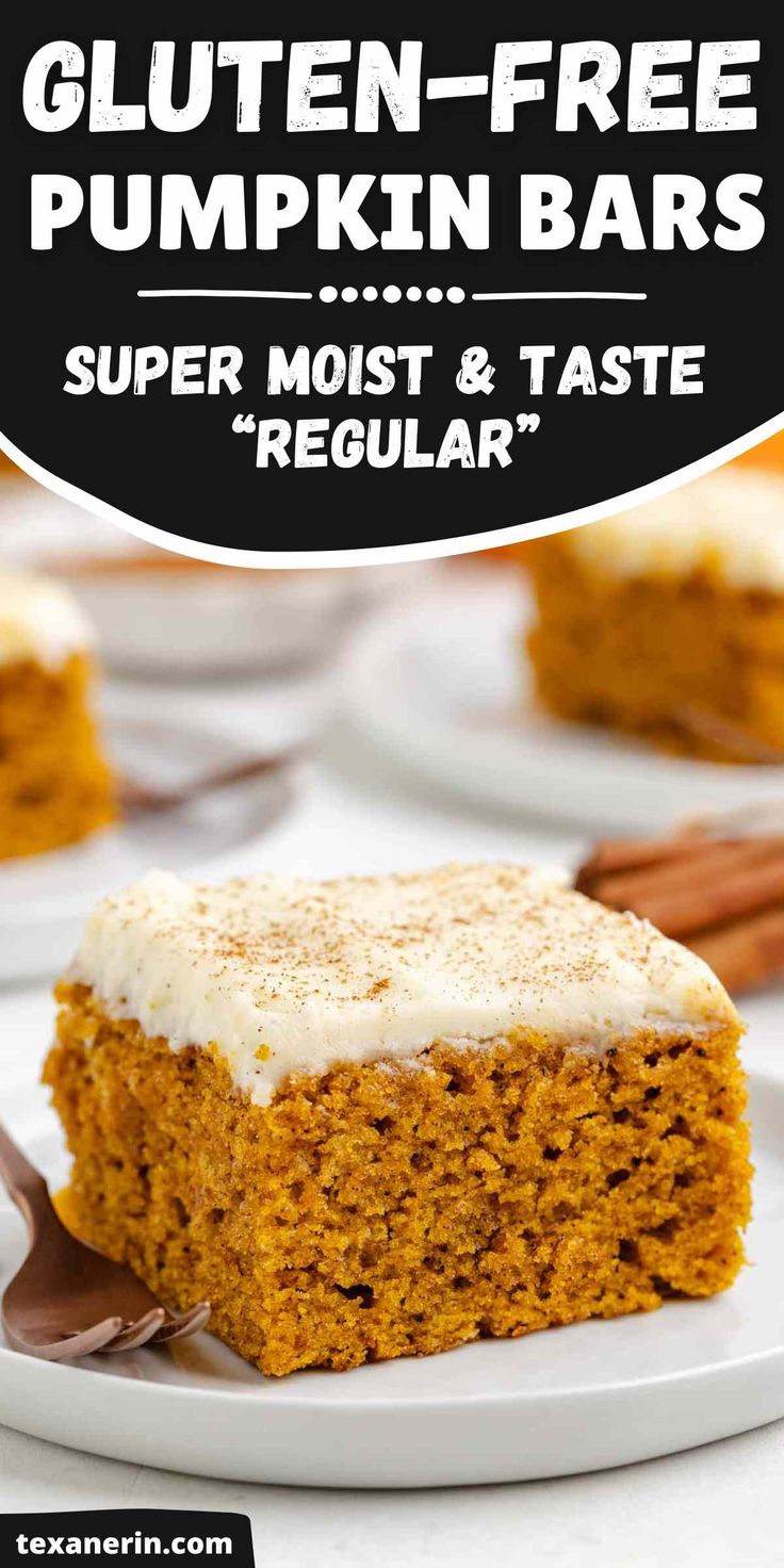 a slice of gluten - free pumpkin bars on a plate