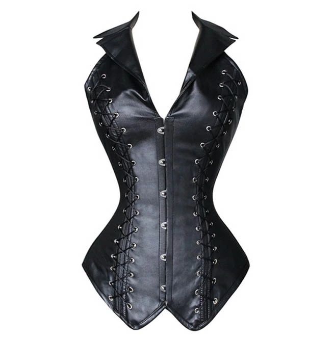 Edgy Overbust Corset For Costume Party, Edgy Corset With Corset Back For Costume Party, Edgy Overbust Corset For Cosplay, Fitted Faux Leather Corset For Club, Faux Leather Fitted Corset For Club, Edgy Underbust Corset For Costume Party, Faux Leather Corset With Corset Back, Underbust Corset With Hook And Eye Closure For Party, Party Underbust Corset With Hook And Eye Closure