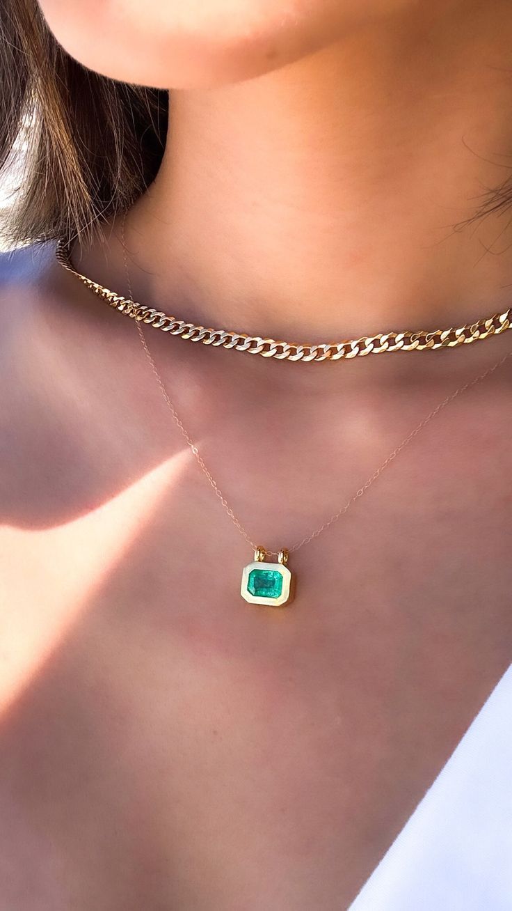 ✿ Natural Colombian Light Green Emerald in bezel Setting 14k/18k Solid Gold ◆ MATERIAL: - Solid 14k/18k Gold - White Gold (WG), Yellow Gold(YG), and Rose Gold (RG) are available as well Please select your favorite metal from the drop-down menu. ◆ GEMSTONE: - Natural Colombian Light Green Emerald - Approximate Emerald Carat Weight: 1.10Ct - 1.40Ct ◆ SETTING:  - Bezel Setting Emerald, the birthstone of May, carries the light green color of Spring and radiates a beautiful vivid tone. Symbol of rebi Square Pendant Necklace With Bezel Setting For Anniversary, Gold Emerald Necklace Fine Jewelry, Gold Emerald Necklace With Diamond, Gold Diamond Emerald Necklace Fine Jewelry, Fine Jewelry 14k Gold Hallmarked Emerald Necklace, Fine Jewelry With Bezel Setting For May Birthstone, Fine Jewelry Gold Emerald Pendant Necklace, Gold Emerald Pendant Necklace In 14k Gold, Gold Emerald Pendant Necklace