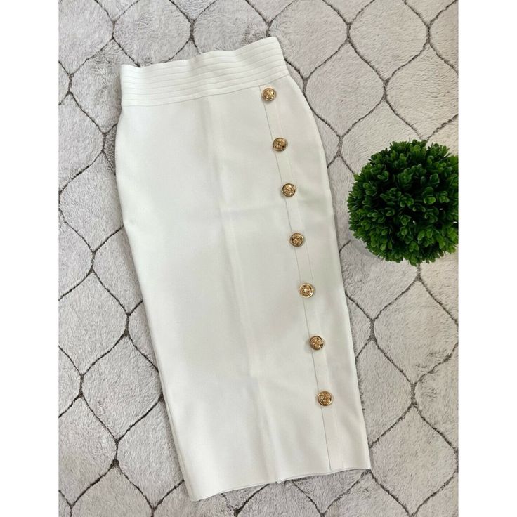 Daimaran Women's Fashion Skirt Knee Length Straight Pencil With Buttons Color : White Condition: New ! Measurements: Size S Waist 12" Length 30" Hip 15.5" Size M Waist 13" - 16" Length 30" Hip 16" - 18" Elegant Skirt With Buttons, Elegant White Skirt With Buttons, Elegant Knee-length Bottoms With Buttons, Elegant White High-waist Pencil Skirt, Elegant High Waist White Pencil Skirt, White Buttoned Midi Skirt, White Midi Skirt With Buttons, Chic White Skirt With Buttons, White Mini Skirt With Buttons