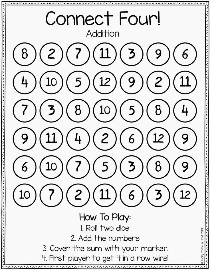 the connect four addition worksheet for numbers