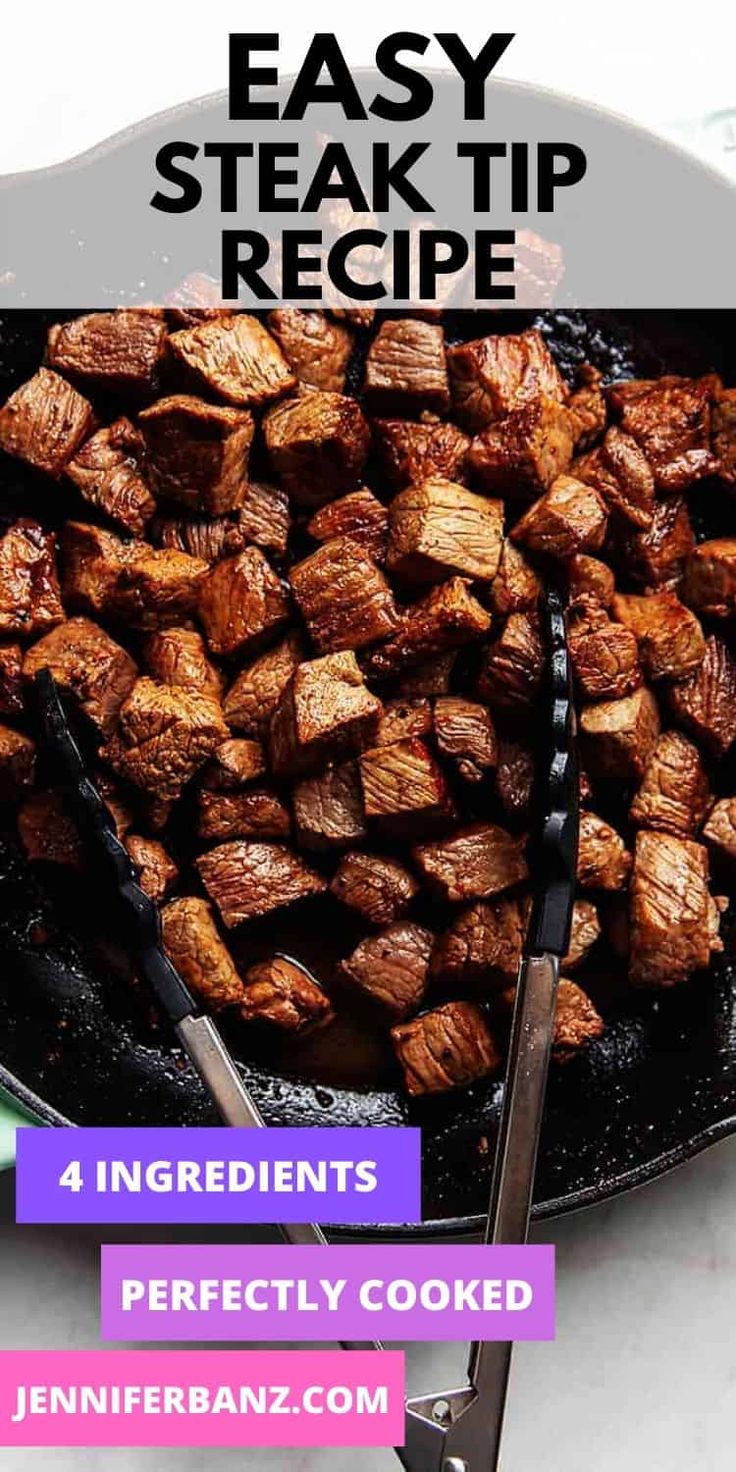 a skillet filled with cooked steak on top of a table