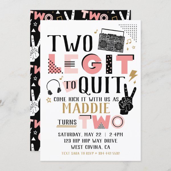 a birthday party card with the words two light to quitty and an image of a radio