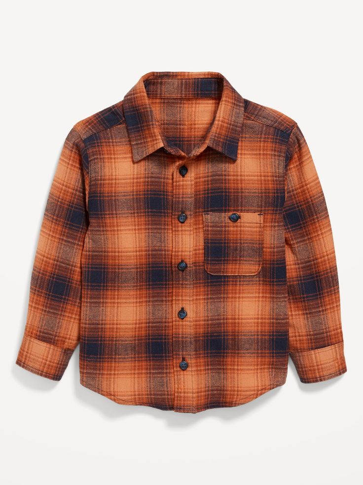 Cozy Long-Sleeve Plaid Pocket Shirt for Toddler Boys | Old Navy Plaid Long Sleeve Flannel Shirt With Button Closure, Cotton Flannel Shirt With Placket For Fall, Plaid Long Sleeve Flannel Shirt, Long Sleeve Flannel Shirt For Fall, Long Sleeve Plaid Flannel Shirt, Collared Flannel Shirt With Pockets, Fall Long Sleeve Flannel Shirt, Flannel Collared Shirt For Fall, Plaid Fall Shirt With Placket