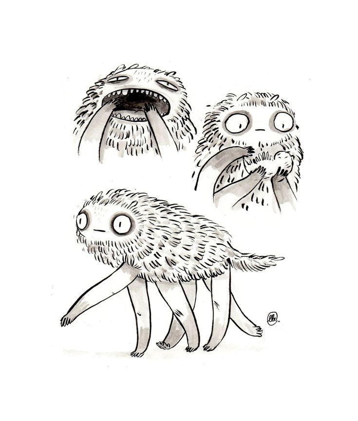 three drawings of monsters with their mouths open