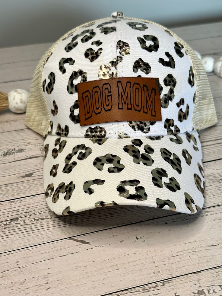 Leopard Ponytail Patch Hats - Willow Love Bug Designs Cute Adjustable Visor Hat, Novelty Hats With Adjustable Curved Bill, Playful Brown Hat, One Size Fits Most, Cute Adjustable Baseball Cap For Outdoor, Cute Adjustable Visor Baseball Cap, Playful One Size Visor Hats, Novelty Baseball Cap One Size Fits Most, Cute Outdoor Trucker Hat, Cute Adjustable Trucker Hat