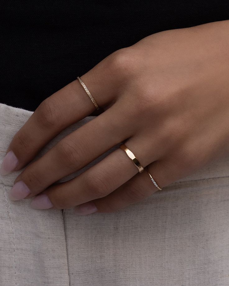 The perfect pinky ring. Dainty yet durable, this piece is stunning. Beautiful by itself, even better in a stack. Solid 14k gold. 5 Natural bright white diamonds. Custom made to order, final sale. Please allow 4-7 business days for production. Also available in 14k rose gold, email info@belladaar.com to order. Cute Dainty Rings, Barbie Sets, Hair Cuffs, Chain Anklet, Pinky Ring, Dainty Ring, White Diamonds, Ring Bracelet, Diamond White