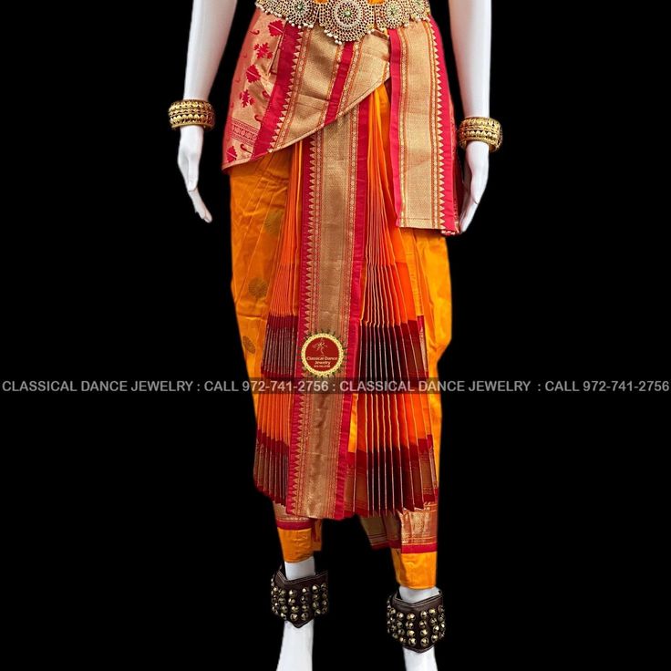 Design by Classical Dance Jewelry® -- Traditional Kuchipudi costume. -- material - art silk -- Type : Traditional pant costume -- size : see below measurements Medium Measurements: ( all the measurements approximately 1 margin buffer) PANT MEASUREMENTS: Pant Length: 33-34 inch Pant Waist: 30-31 inch Pant Hip: 33-34 BLOUSE MEASUREMENTS: Blouse length: 12 inch Blouse Shoulder length: 10 inch Blouse around Bust: 29-30 (extra margin) inch Blouse Lower Chest: 26 inch Blouse Sleeves length: 6-7 inch B Traditional Patterned Saree Dance Sets, Traditional Patterned Saree Sets For Dance, Anarkali Churidar For Ceremonial Festivals, Fitted Paithani Silk Sets In Traditional Drape, Ceremonial Handloom Sets With Traditional Drape, Traditional Drape Handloom Choli For Festivals, Handloom Choli With Traditional Drape For Festivals, Festival Handloom Choli With Traditional Drape, Fitted Bollywood Style Paithani Silk Set