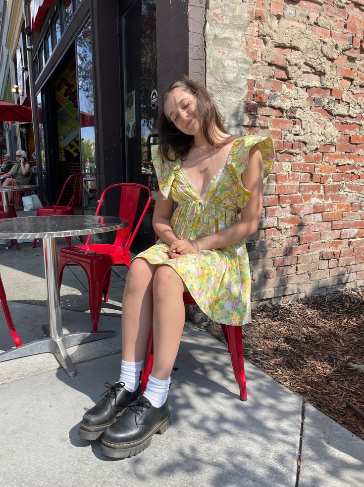 Sunshine in the form of a dress. We love how happy this For Love and Lemons dress makes us feel! Knee-length Floral Print Mini Dress For Casual Wear, Cute V-neck Mini Dress For Garden Party, Sundress Mini Dress For Brunch, Brunch Sundress Mini Dress, Knee-length Floral Print Mini Dress, Flowy Mini Dress For Casual Wear, Spring Lace Mini Dress, Flirty V-neck Spring Dress, V-neck Sundress Mini Dress For Daywear