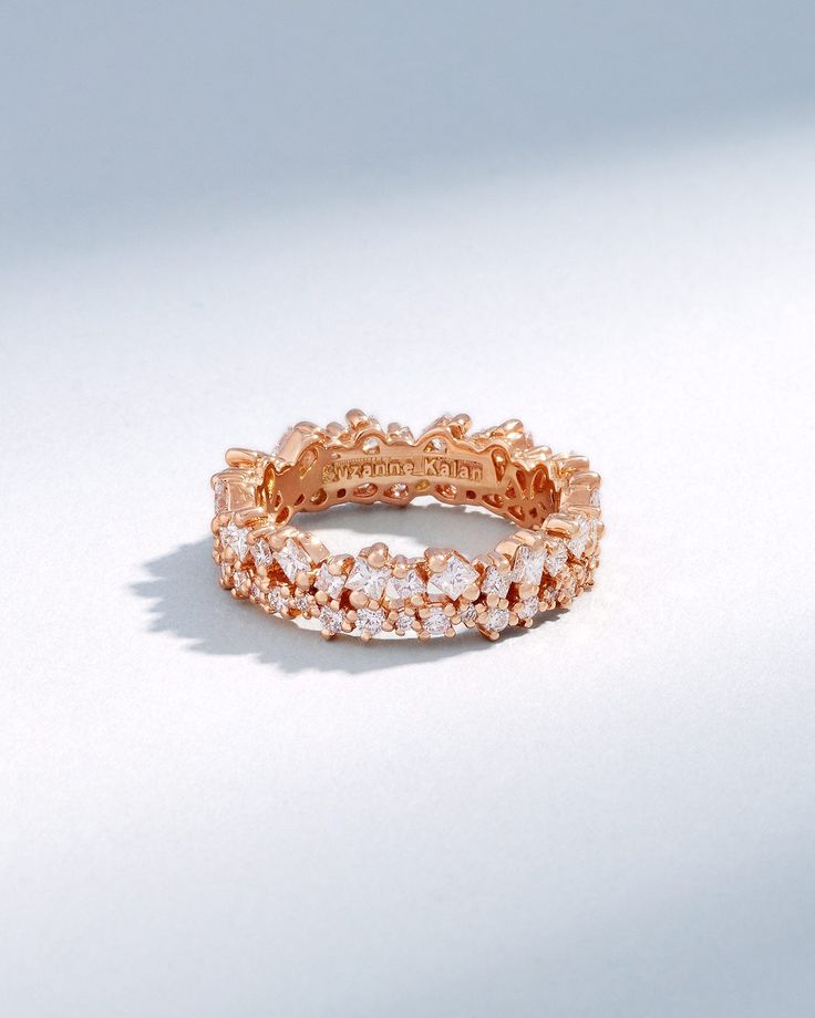 Suzanne Kalan La Fantaisie Short Stack Diamond Eternity Band in 18k rose gold Luxury Wedding Eternity Band, Elegant Eternity Band With Baguette Cut Lab Grown Diamonds, Rose Gold Cubic Zirconia Wedding Jewelry With Diamond Accents, Luxury Eternity Band With Single Cut Diamonds For Promise, Elegant Marquise Eternity Band For Anniversary, Luxury Eternity Band With Diamond Accents For Promise, Rose Gold Diamond Cut Eternity Band, Luxury Cubic Zirconia Wedding Eternity Band, Formal Rose Gold Eternity Band