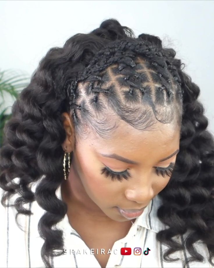 Twist Half Up Half Down Black Women, Curly Bridal Hair Half Up, Twist Out Half Up Half Down Natural Hair, Cross Cross Hairstyle, Criss Cross Crochet Hairstyle, Half Crochet Hairstyles, Cross Hairstyles, Crochet Half Up Half Down Hairstyles, Half Braid Half Crochet Hairstyles