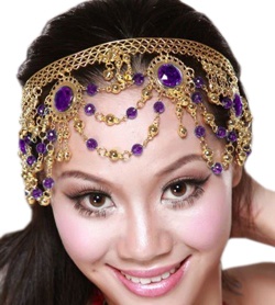 Arabian Nights Metal Head Piece with Jewels - PURPLE Gold Costume Hats And Headpieces For Halloween, Gold Mardi Gras Costume Hats And Headpieces, Gold Costume Hats And Headpieces For Carnival, Gold Crown Costume Hat, Gold Mardi Gras Costume Accessories, Mardi Gras Costume Accessories In Gold, Gold Crown Costume Hat For Halloween, Gold Headband Headpieces For Carnival, Gold Crown Headpieces For Festival