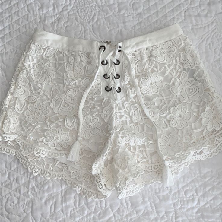 These Shorts Are Brand New And Never Worn. They Have A Beautiful Lace Detail And Have Lace Up On The Front Of The Shorts. They Have A Zipper In The Back For Adjustment. They Are Comfortable And Not See Through At All. Forever 21 High-waisted Shorts For Beach, Forever 21 High-waisted Beach Shorts, Forever 21 Shorts For Summer Day Out, Forever 21 White Shorts For Spring, Forever 21 Vacation Shorts, Forever 21 Spring Vacation Shorts, Forever 21 Bottoms With Built-in Shorts For Vacation, Vacation Bottoms With Built-in Shorts By Forever 21, Forever 21 Bottoms With Built-in Shorts For Summer