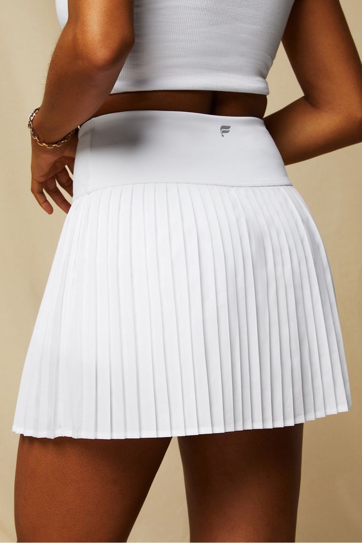 Hot Shot Pleated Skirt Fabletics white female Activewear >> Womens >> Bottoms >> Skirts regular Everyday/Tennis Hidden Pockets/Moisture-Wicking White Fitted Mini Skirt With Accordion Pleats, White Stretch Pleated Short Skirt, White Relaxed Fit Pleated Mini Skirt, White Cotton Pleated Short Skirt, White Pleated Mini Tennis Skirt, High Waist Dress, Hot Shots, Sports Skirts, Pleated Mini Skirt