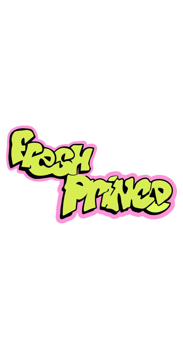 the word fresh prince is painted in neon yellow and pink on a white background with black outline