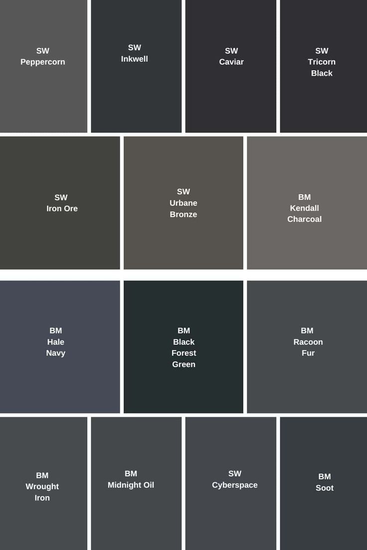 14 Best Dark and Moody Benjamin Moore & Sherwin Williams Paint Colors - West Magnolia Charm Sherwin Williams Goth Aesthetic, Wool Sherwin Williams, Dark Paint Guest Bathroom, Sherwin Williams Dark Grey Paint Colors, Benjamin Moore Tweed Coat, Benjamin Moore Dark Exterior Paint, Midnight Benjamin Moore Paint, Peppercorn Benjamin Moore, Dark Benjamin Moore Paint Colors