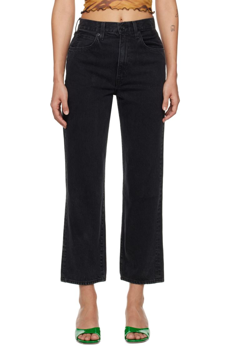 SLVRLAKE: Black London Crop Jeans | SSENSE Black Straight Jeans With Belt Loops, Straight Washed Black Jeans For Fall, Black Mid-rise Rigid Denim Jeans, Washed Black Straight Jeans For Fall, Black Cropped Jeans With Belt Loops, Black Cropped Leg Jeans With Belt Loops, Mid-rise Washed Black Jeans For Fall, Fall Mid-rise Washed Black Jeans, Classic Black Flare Jeans With Pockets