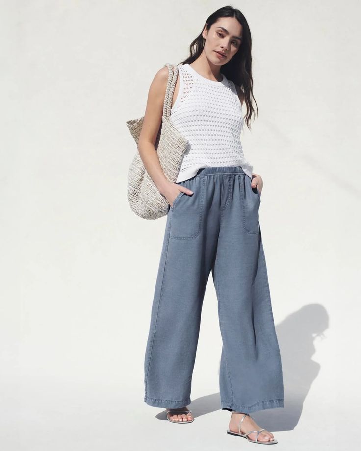 Angie Crop Palazzo Pant | Splendid Comfortable Summer Wide Leg Pants With Pockets, Comfortable Wide Leg Pants With Pockets For Summer, Effortless Spring Vacation Bottoms, Casual Linen Bottoms For Day Out, Comfortable Wide Leg Pants For Spring Vacation, Comfortable Linen Summer Pants, Comfortable Summer Linen Pants, Relaxed Linen Wide Leg Pants For Day Out, Comfortable Linen Pants For Summer