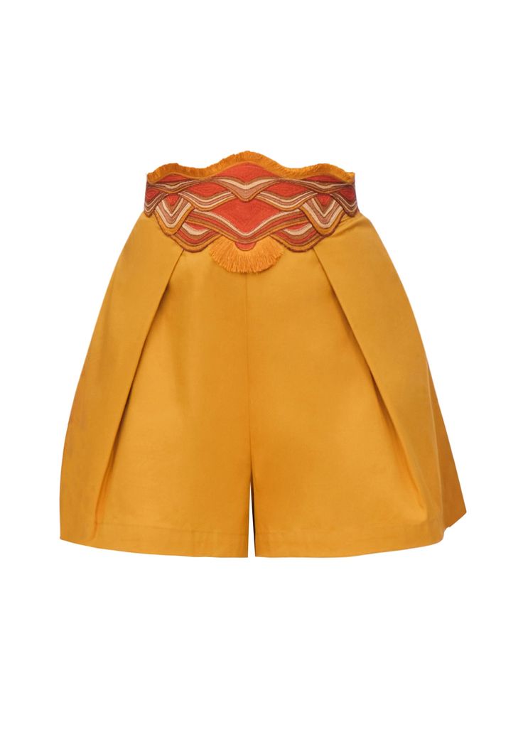 Playing with geometric shapes, the OLLA FLARE SHORTS is designed to hug snuggly at the waist with the A.I SUNSET embroidery and flare out with wide pleats to create a trapezium of sorts to grace the hips. Made with breathable and lightweight cotton, this piece is a summer essential. 100% Cotton Very flared shorts Deep pleat at front & back Embroidered corset waistband Inseam is 3" CB invisible zipper closure Hand wash cold, line dry Fits true to size S Model is 5'8 and wearing a size S, XL model Sunset Embroidery, Flare Shorts, Flared Shorts, Embroidered Corset, Andrea Iyamah, Summer Essential, Embroidered Shorts, Looks Chic, Dress Cover