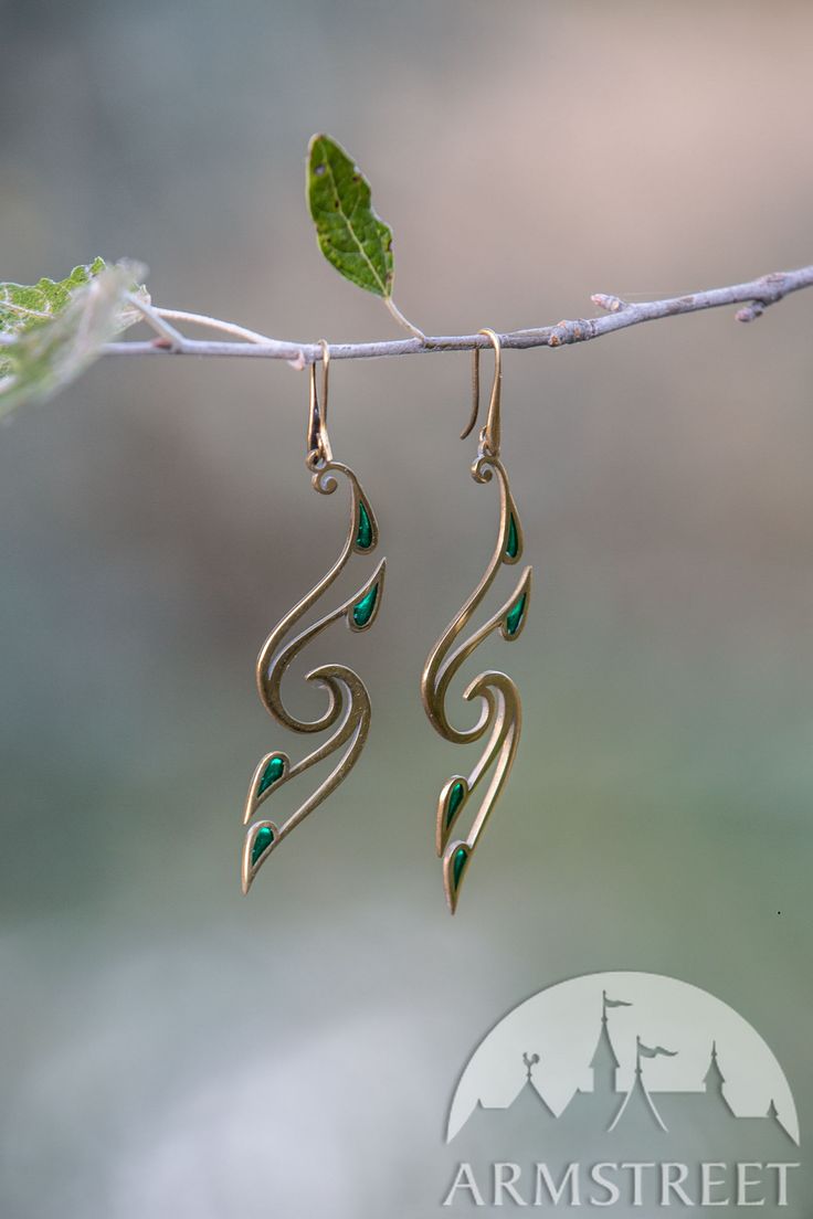 Brass and Enamel Earrings with Leaves “Water Flowers” for sale. Available in: brass :: by medieval store ArmStreet Fantasy Earrings, Bijoux Art Nouveau, Art Nouveau Pattern, Elven Jewelry, Plant Jewelry, Wedding Dresses With Flowers, Nature Earrings, Medieval Jewelry, Matching Rings