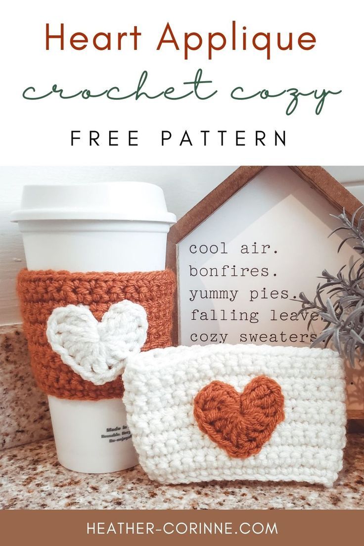 The Crochet Heart Applique Cozy is a free pattern here on my blog! This beginner friendly coffee cozy uses basic stitches and looks great in any holiday colors! Keep scrolling for the free pattern and video tutorial. Cup Cozy Crochet Pattern, Crochet Mug Cozy, Crochet Coffee Cozy, Crochet Cup Cozy, Cozy Crochet Patterns, Crochet Cozy, Valentines Crochet, Crochet Business, Crochet Kitchen