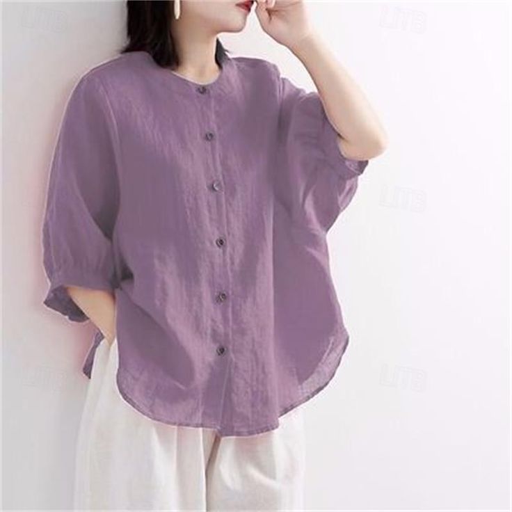 Season:Spring   Fall; Fabric:Cotton Linen; Look After Me:Wet and Dry,Machine wash; Gender:Women's; Thickness:Standard; Style:Fashion; Elasticity:Inelastic; Tops Type:Linen Shirt,Shirt,Blouse; Occasion:Daily,Street; Fit Type:Regular Fit; Pattern:Solid Color; Design:Button; Neckline:Shirt Collar; Listing Date:01/24/2024; Production mode:External procurement; Bust:; Length:; Shoulder Width:; Sleeve:; Fit US Size:; Fit UK Size:; Fit EU Size:; Print Type:non-printing Summer Linen Shirt, Linen Shirts Women, Loose Fit Shirts, Linen Casual, Fitted Blouses, Plus Size Kleidung, Lantern Sleeve, Casual Blouse, Plus Size Shirts