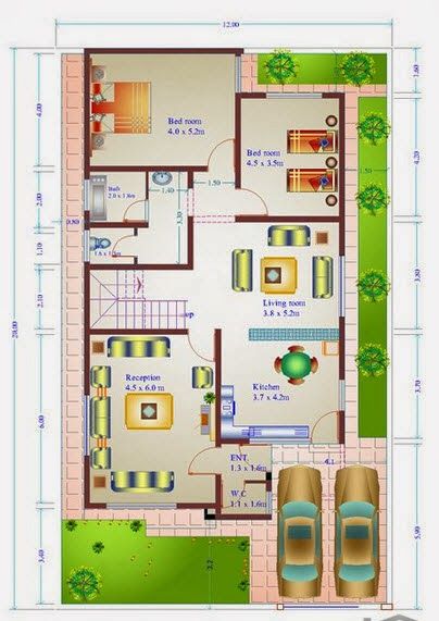 a floor plan for a house with two rooms and an attached garage, in the middle of