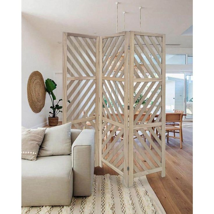 the room divider is made from wood