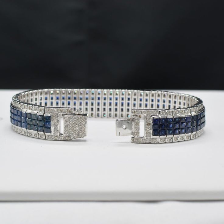 Blue Brilliant Cut Diamond Bracelet For Formal Occasions, Luxury Sapphire Tennis Bracelet With Brilliant Cut, Blue Diamond Bracelet With Brilliant Cut Luxury Style, Luxury Blue Diamond Bracelet For Formal Occasions, Luxury Blue Diamond Bracelet For Formal Events, Luxury Blue Diamond Bracelet With Brilliant Cut, Luxury Sapphire Bracelet, Luxury Blue Diamond Bracelet For Anniversary, Luxury Blue Diamond Anniversary Bracelet