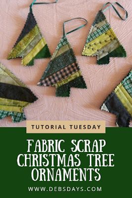 an image of fabric scrap christmas tree ornaments