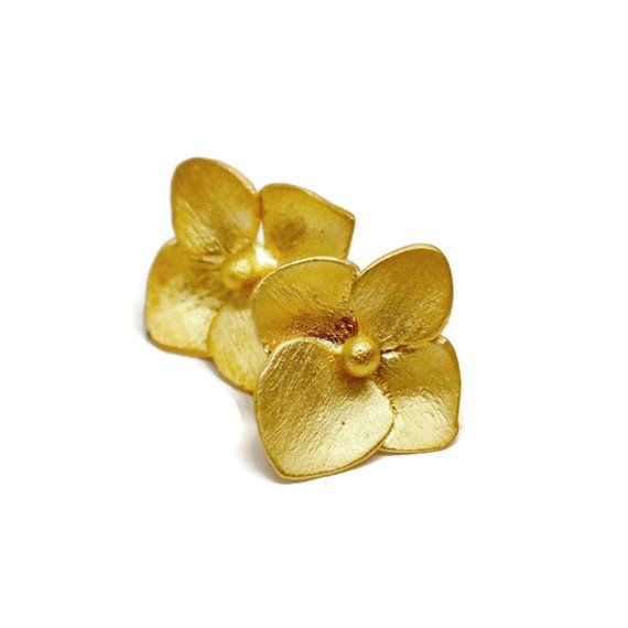 Hydrangea Stud Earrings  Small Flower Studs, Gold Vermeil  Flower Post Earring , ARTISAN HANDMADE by Gold Flower Earrings, Nature-inspired, Gold Flower Earrings For Wedding With Birth Flower, Gold Flower Earrings With Birth Flower For Wedding, Nature-inspired Gold Flower Earrings, Gold Birth Flower Earrings For Wedding, Delicate Gold Petal Flower Earrings, Yellow Gold Birth Flower Earrings, Gold Nature-inspired Earrings With Flower Charm, Nature-inspired Gold Flower Earrings With Charm