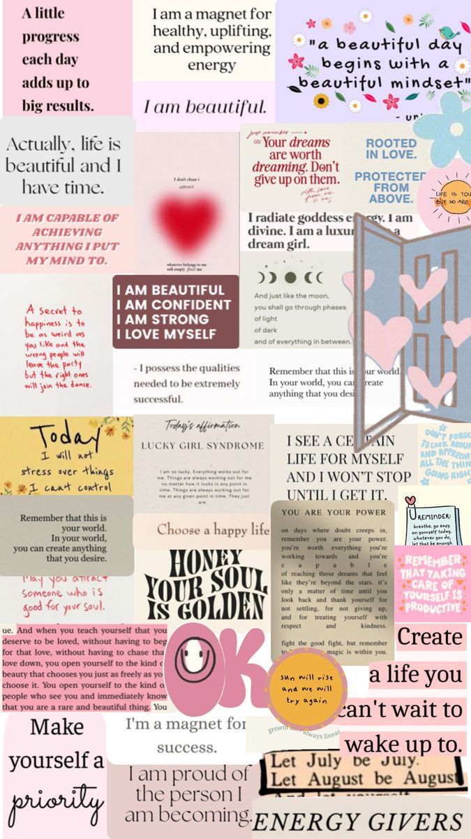 a collage of different types of words and phrases in pink, blue, green, yellow