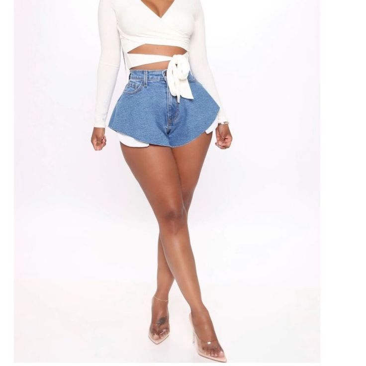 Cute Denim Highwaist Shorts! Fits True To Size! Has Lite Stretch! #Poppin! 96% Cotton 3% Polyester 1% Spandex Fitted Mid-rise Jean Shorts For Day Out, High Waist Stretch Jeans With Built-in Shorts, Stretch Denim Bottoms With Built-in Shorts, High Rise Bottoms With Built-in Shorts For Night Out, Fitted Jean Shorts With Built-in Shorts For Day Out, Fitted Short Jeans For Day Out, Spring High-waisted Stretch Jean Shorts, Spring Stretch High-waisted Jean Shorts, Chic Stretch High-waisted Jean Shorts