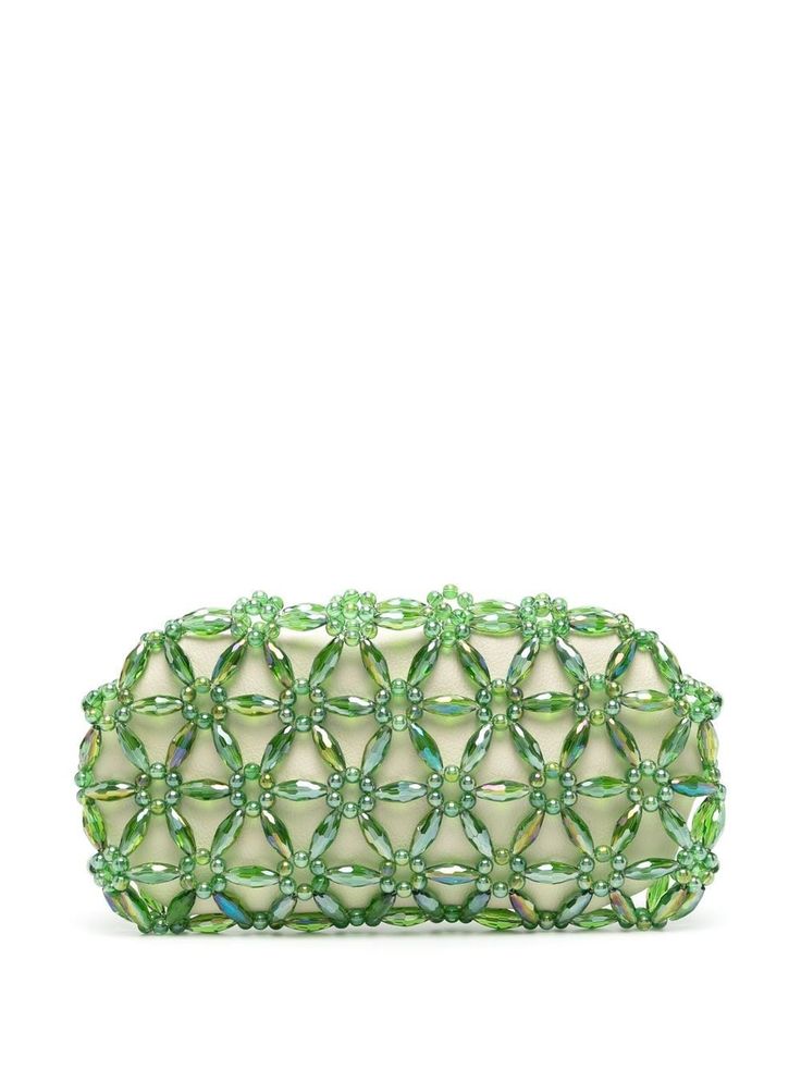 cactus green leather faceted finish bead embellishment internal logo plaque internal slip pocket Green Clutch Evening Bag, Elegant Green Evening Bag, Luxury Green Rectangular Evening Bag, Luxury Green Rectangular Clutch, Designer Green Evening Bag For Formal Occasions, Designer Green Clutch For Formal Occasions, Luxury Green Clutch Evening Bag, Designer Green Rectangular Clutch, Green Rectangular Evening Clutch