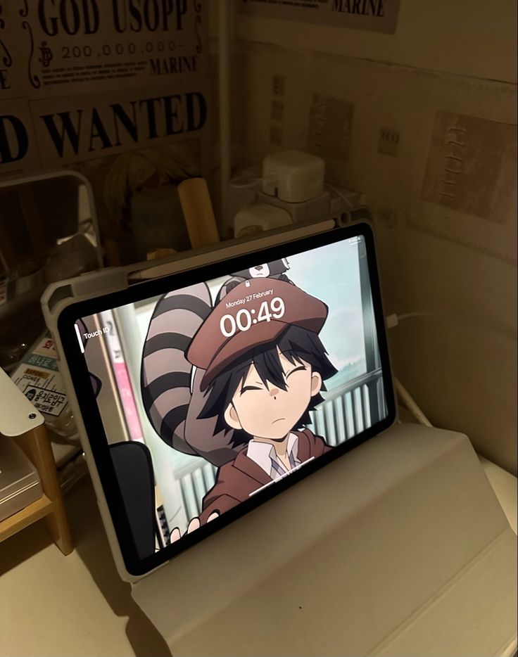 a tablet with an anime character on the screen