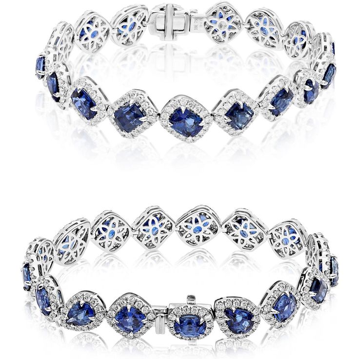 Roman & Jules 18K White Gold Mixed Shape Sapphire Bracelet with 3.55 Carat Round Diamonds and 19.59 Carat Sapphires Luxury Sapphire Bracelets, Luxury Sapphire Bracelet, Luxury Round Sapphire Bracelet, Luxury Sapphire Diamond Round Bracelet, Luxury Sapphire Diamond Bracelet, Luxury White Gold Sapphire Diamond Bracelet, Classic Gemstone Diamond Bracelet For Formal Occasions, Luxury Diamond Bracelet With Gemstone, Luxury Sapphire Diamond Bracelet For Formal Events