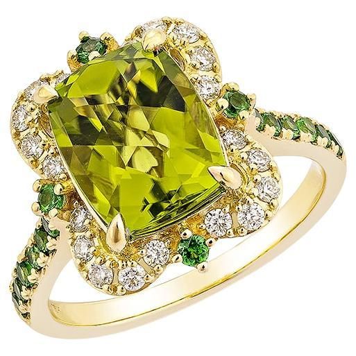 This collection features a selection of the most Olivia hue peridot gemstone. Uniquely designed this ring with Tsavorite and diamonds in yellow gold to present a rich and regal look. Peridot Fancy Ring in 18Karat Yellow Gold with Tsavorite and White Diamond. Peridot: 3.52 carat, 10X8mm size, cushion shape. Tsavorite: 0.08 carat, 1.60mm size, round shape. Tsavorite: 0.24 carat, 1.60mm size, round shape. Diamonds: 0.26 carat, 1.50mm size, G color, VS clarity. Gold: 5.19g, 18Karat Yellow Gold. R169 Alexis Bittar Jewelry, Fancy Rings, Peridot Gemstone, White Diamond, Crystal Jewelry, Oval Shape, Round Shape, Amazing Jewelry, Fashion Rings