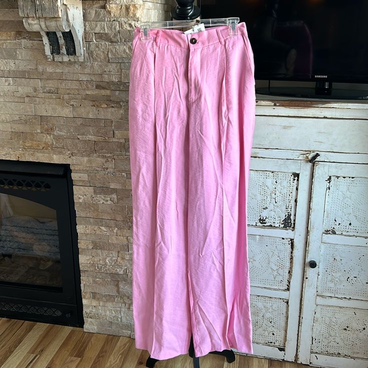 Nwt Zara Light Pink Pleated Wide Leg Trouser Pants. Two Front Pockets And Two Back Pockets. Button Closure. 88% Modal And 12% Polyester. Size S Wide Leg Pants With Button Closure For Spring, High Waist Linen Bottoms With Buttons, Summer Wide Leg Straight Pants With Button Closure, Spring Wide Leg Pants With Button Closure, Summer Straight Leg Wide Pants With Button Closure, Pink Buttoned Summer Bottoms, Pink Summer Bottoms With Buttons, High Waist Linen Bottoms With Button Closure, Summer Linen Pants With Button Closure