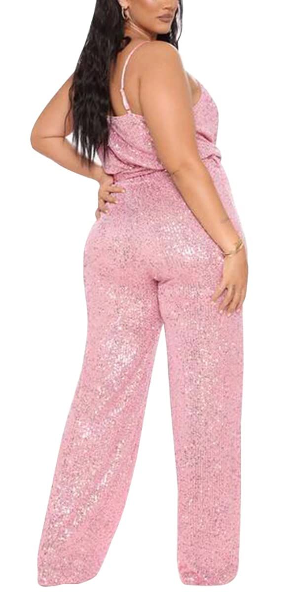 This Sequin Glitter Sleeveless Jumpsuit provides a shimmery and eye-catching look. It features a sleek silhouette and sparkling sequins for an extra glitzy finish. Its lightweight fabric offers comfortable movement and excellent breathability making it perfect for a night out. polyester Imported Zipper closure Machine Wash Sequin Strapless Jumpsuit For Party, Sequin Strapless Sleeveless Jumpsuit For Party, Party Season Sequined Strapless Jumpsuit, Sequined Strapless Jumpsuit For Party Season, Glamorous Strapless Sleeveless Jumpsuit For Party Season, Fitted Sleeveless Jumpsuit With Contrast Sequin, Pink Sequined Jumpsuits And Rompers For Party Season, Metallic Sequined Jumpsuits And Rompers For Night Out, Metallic Sequined Jumpsuits And Rompers For Party Season