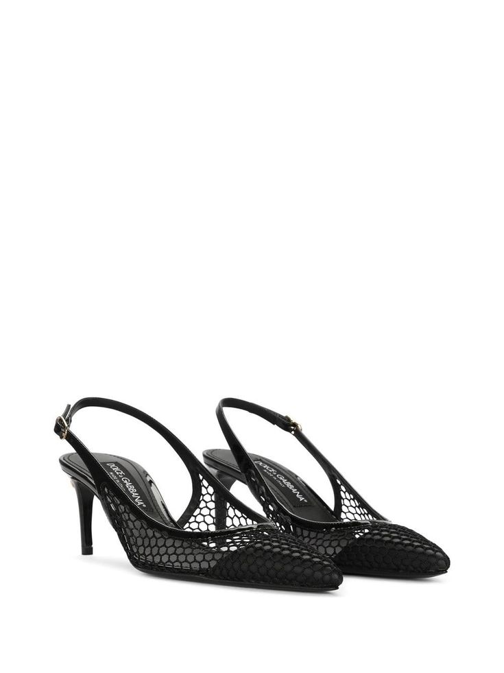 Dolce & Gabbana fishnet-detail pointed-toe Pumps - Farfetch Monochrome Fashion, Leather Logo, Dolce & Gabbana, Low Heels, Shoes Boots, Calf Skin, Ankle Strap, Dolce And Gabbana, Fashion Branding