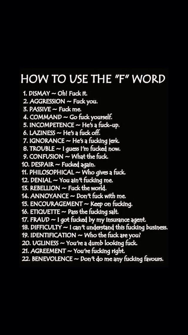 a black background with the words how to use the f word