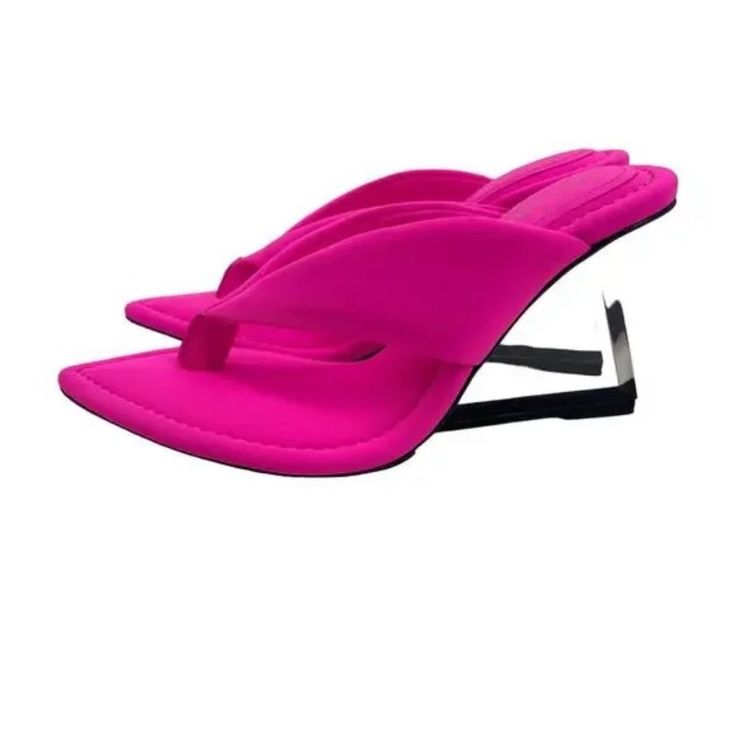 Good American Neon Pink Thong Clear Wedge Sandals $195 Step Up Your Shoe Game With These Vibrant Neon Pink Wedge Sandals From Good American. The Slip-On Style With A Thong Design Is Perfect For A Day Out, While The High Wedge Heel Adds A Touch Of Glamour To Your Outfit. The Sandals Feature A Solid Pattern And A Clear Wedge Heel, Making Them A Unique Addition To Your Shoe Collection. New In Box With Dust Cover. Us Size 13. Originally Retailed For $195. The Neoprene Upper Material Combined With Cushioned And Breathable Features Offer Comfort, Making Them Great For Long Walks. These Sandals Are Perfect For Any Barbie Fan Out There, With Character Accents That Will Make You Feel Like Cinderel Summer High Heel Wedge Sandals With Heel Loop, Pink Eva Sandals For Beach Season, Eva Wedge Heels For Vacation, Modern Summer Wedge Sandals With Padded Heel, Wedge Sandals With Heel And Single Toe Strap, Summer Vacation Wedge Heel Flip Flops, Vacation Toe Post Wedge Sandals, Summer Platform Wedge Heel Flip Flops, Platform Flip Flops For Summer