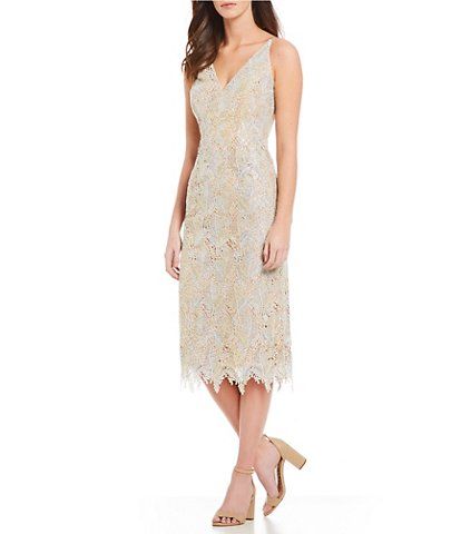 Dress the Population Aurora Lace Two Tone Shimmering Midi Dress Sau Lee, Lace Pencil Dress, White Dress Formal, Second Wedding, High Low Maxi Dress, Womens Wedding Dresses, Womens Cocktail Dresses, Dress The Population, Date Night Dresses