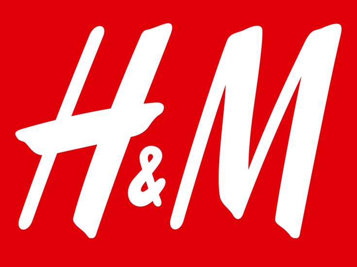 a red and white sign with the words h & m written in white on it