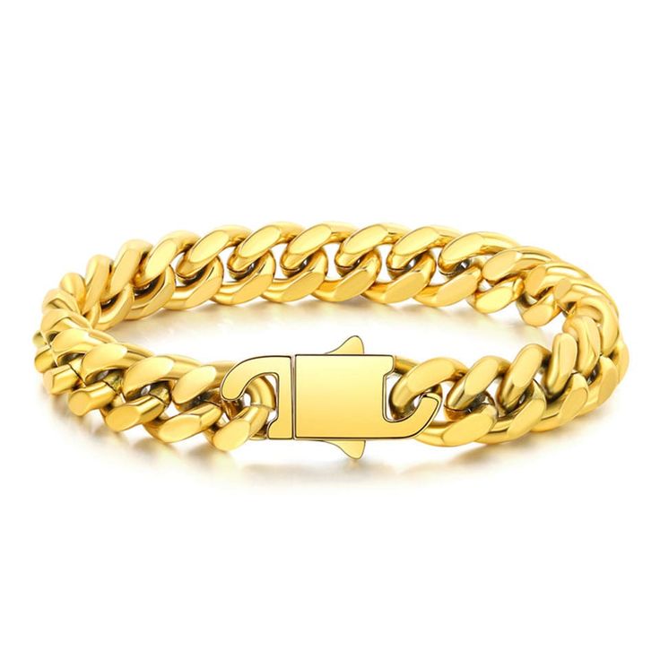 Miami Cuban Bracelet Gold is coated with 14k gold which makes it a perfect addition to anyone's bracelet collection. You can layer multiple bracelets for a cool look that enhances the style of your casual and formal outfits. This bracelet is comfortable to wear on a daily basis and has a metal clasp making for an easy getting on/off. You can get this piece as a perfect present for your homie on a special occasion or as a surprise gift. We know you’ll never want to take your Caligio bracelets off Luxury Tarnish-resistant Gold Plated Cuban Link Bracelet, Luxury Gold-plated Cuban Link Bracelet For Formal Occasions, Gold-plated Yellow Gold Cuban Link Bracelet, 14k Gold Cuban Link Bracelet, Tarnish Resistant, Yellow Gold Cuban Link Bracelet, Tarnish Resistant, Golden Bracelet, Cuban Bracelet, Multiple Bracelets, Men's Bracelets