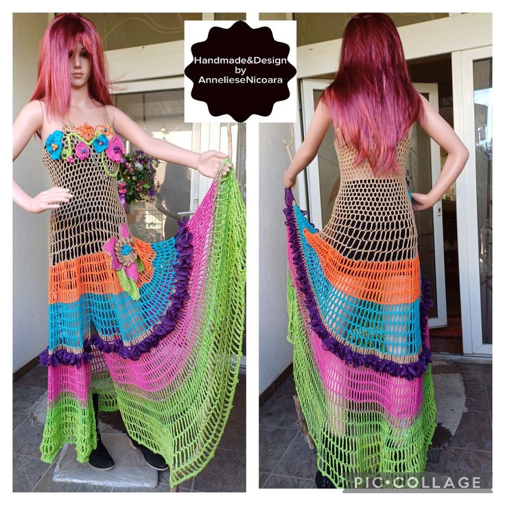 Long colorful crochet dress/wedding on the beach dress/unique Flowy skirt elastic waistband Without lining The dress is long! My mannequin is 1.8m tall. If you want the dress to be "with a train", please contact me and I can make it longer. Measures: -150cm(59") from shoulder to bottom -450cm circumference at the bottom Ideal for your vacations and wearing a bikini underneath. Hand wash in cold water and lay flat to dry, as the weight could deform it It fits the body like a glove You can send me Bohemian Sleeveless Crochet Dress For Party, Long Crochet Dress For Beach Season Cover-up, Beachwear Crochet Maxi Dress Beach Cover-up, Beachwear Crochet Maxi Dress Cover-up, Beach Sundress With Crochet Details, Crochet Sundress For The Beach, Sleeveless Crochet Lace Dress For Festival, Maxi Length Crochet Beach Dress, Bohemian Multicolor Dress For Beach Party