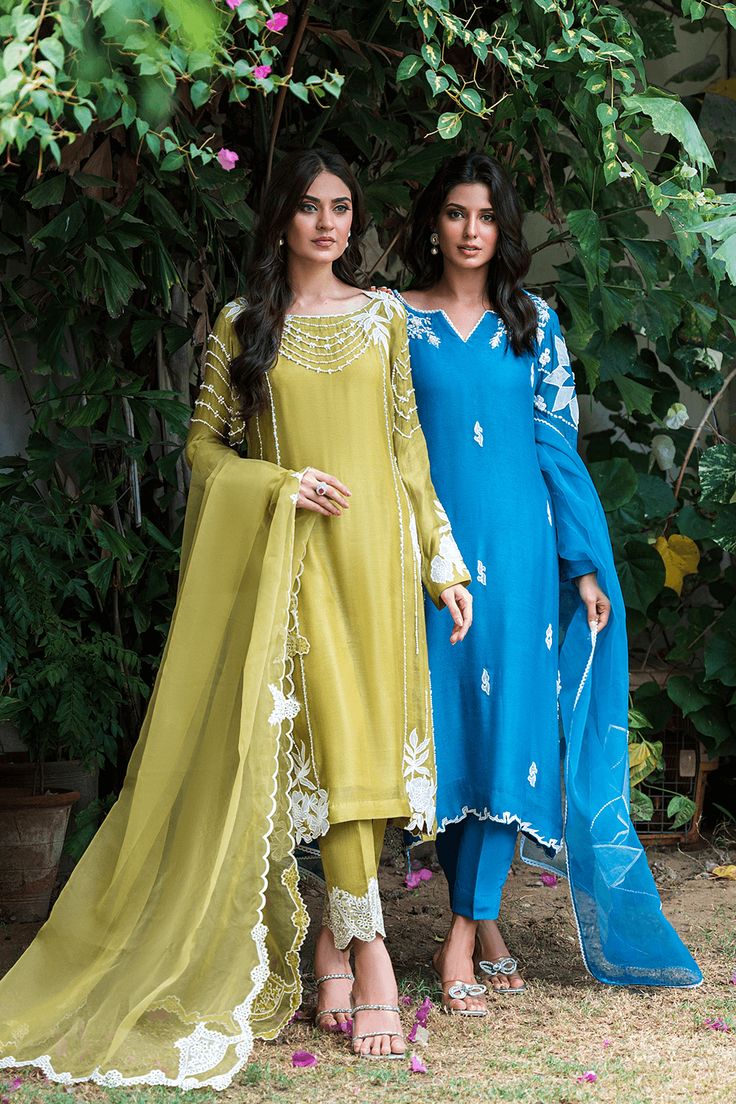 This green-hued ensemble consists of soft pure khaadi net fabric featuring dainty hand work pearls, elegant crystals, subtle sequin work and floral embroideries. This ensemble is curated for an elegant appeal for todays woman. Paired with an appliqued work dupatta ornamented with thread cutwork. Dupatta as is can be added. Green Chinon Kurta With Dabka Detail, Elegant Green Embroidered Churidar, Green Dabka Dupatta For Wedding, Green Dupatta With Dabka For Wedding, Green Wedding Dupatta With Dabka Detail, Green Wedding Dupatta With Dabka, Green Chinon Kurta With Dabka Work, Green Kurta With Dabka Work In Chinon, Green Chinon Churidar With Dabka Work